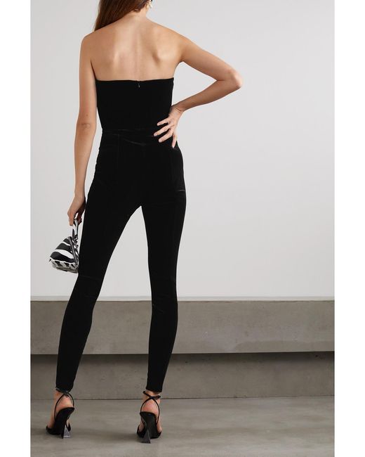 Alex Perry Black Beckham Strapless Velvet Jumpsuit
