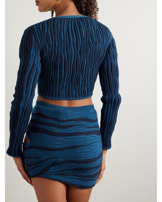 Donde Esteban Blue Magdalena Cropped Ribbed Cotton Cardigan