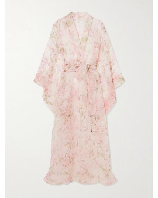Rosamosario Pink Jumeirah Floral-Print Silk-Georgette Robe