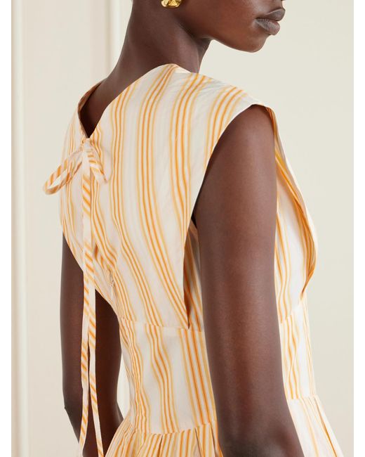 Rosie Assoulin Natural In Full Bloom Gathered Striped Cotton-Taffeta Midi Dress