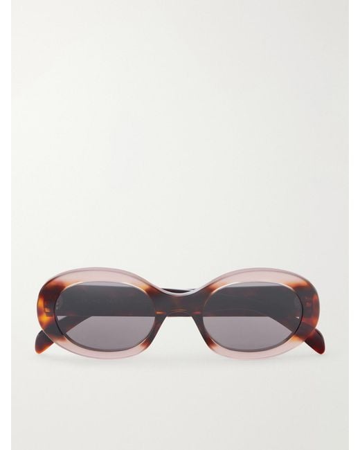 Céline Red Triomphe Oval-Frame Tortoiseshell Acetate Sunglasses