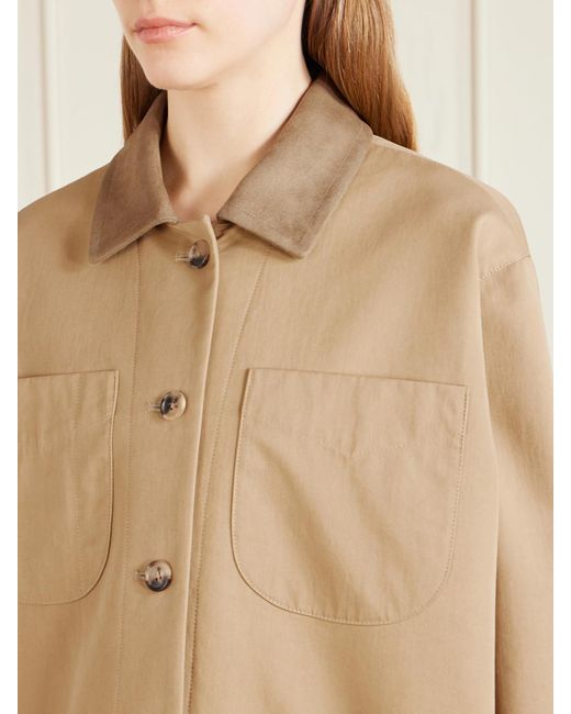 Khaite Natural Wyatt Suede-Trimmed Cotton-Gabardine Jacket