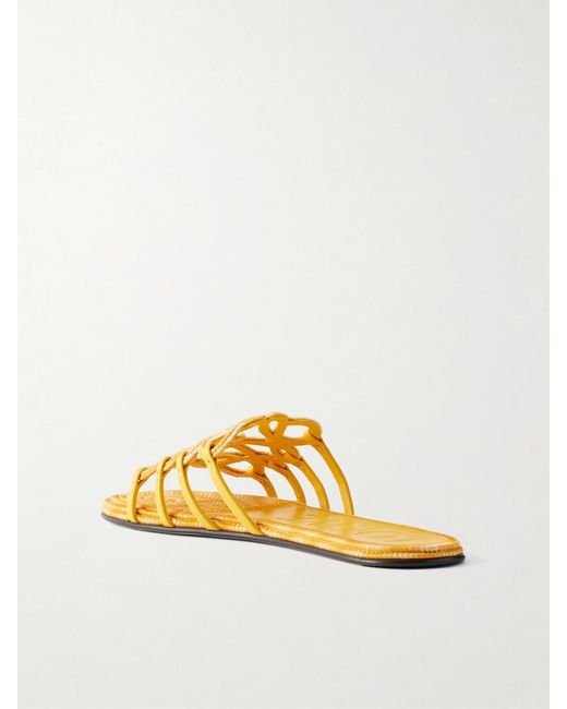Loewe Yellow Paula's Ibiza Leather-Trimmed Embroidered Canvas Slides