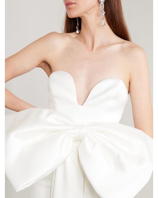 The New Arrivals Ilkyaz Ozel White Peggy Strapless Bow-Detailed Satin Gown