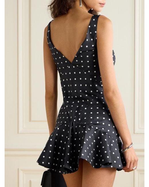 Rodarte Black Minikleid Aus Seiden-Twill Mit Polka-Dots Und Verzierung