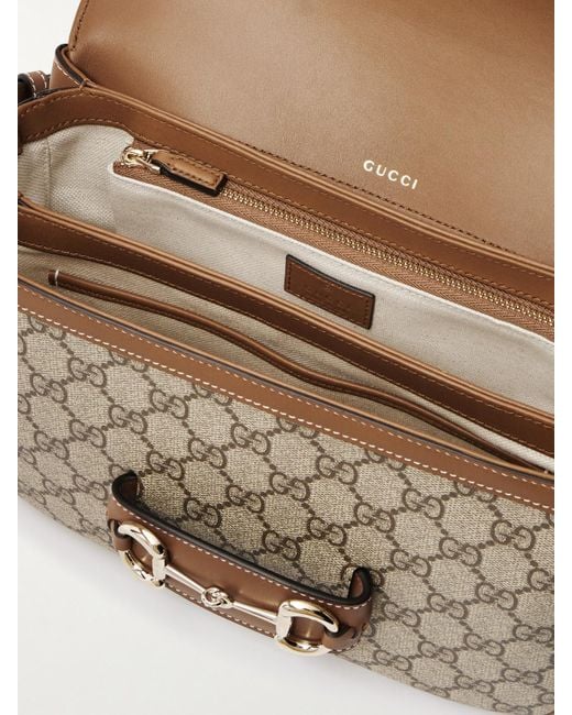 Gucci Natural Horsebit 1955 Leather-Trimmed Printed Coated-Canvas Shoulder Bag