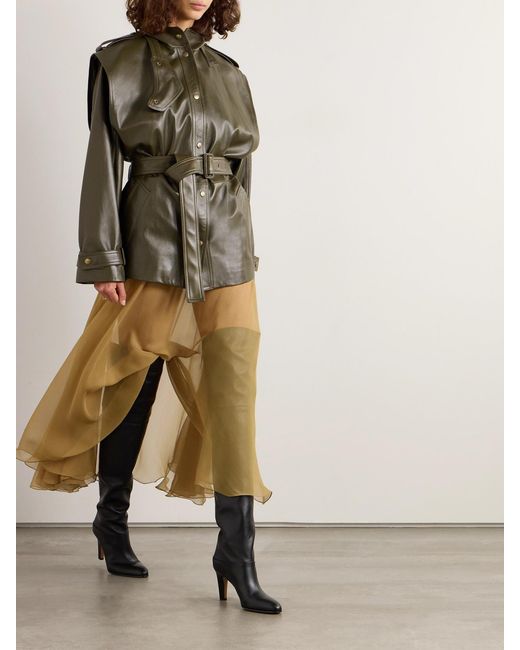 Chloé Natural Pleated Silk-Mousseline Midi Skirt