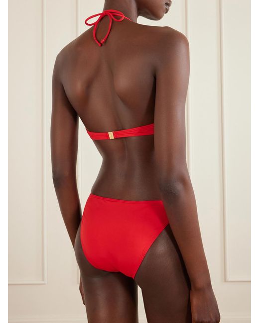 Nili Lotan Red Embellished Triangle Bikini Top