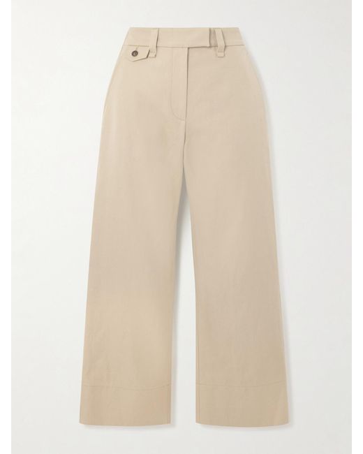Brunello Cucinelli Natural Verkürzte Hose Mit Geradem Bein Aus Twill Aus Einer Baumwoll-Leinenmischung Mit Zierperlen