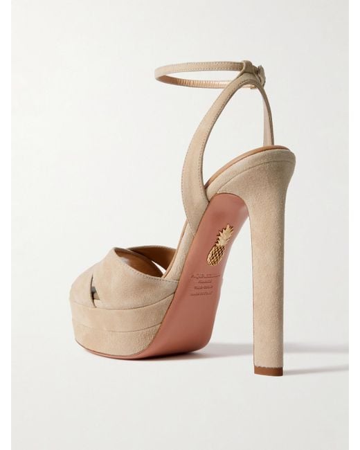 Aquazzura Natural Divine Plateau 130 Suede Platform Sandals
