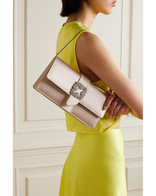 Manolo Blahnik Natural Capri Crystal-Embellished Satin Clutch