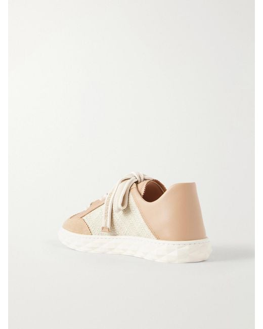 Jimmy Choo Natural Diamond Light Flex Leather And Raffia Lace-Up Sneakers
