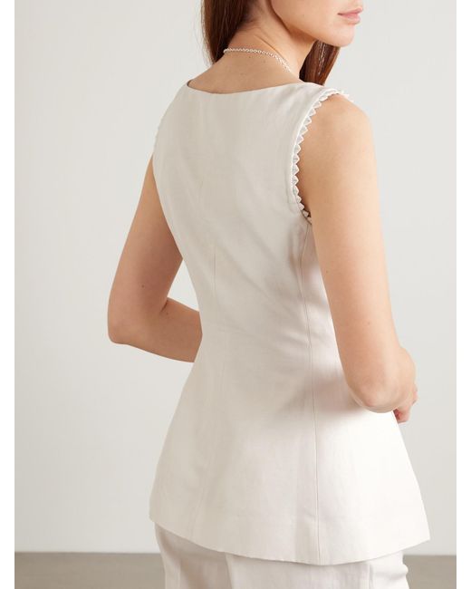Saloni Natural Bibba Cotton, Linen And Silk-Blend Twill Top