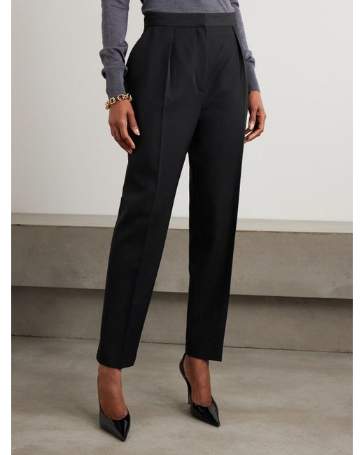 Balmain Black Hose Aus Grain De Poudre Aus Wolle Mit Falten