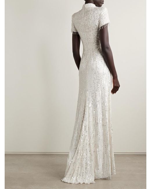 Jenny Packham White Madeleine Embellished Chiffon Gown