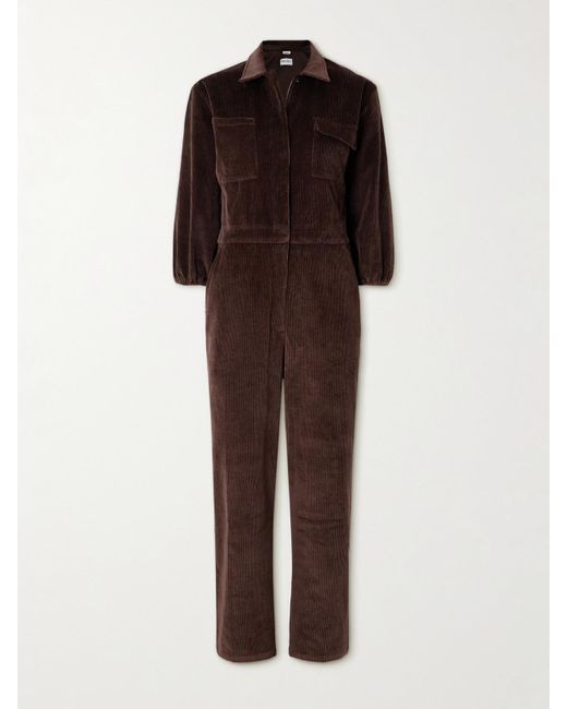 Rivet Utility Brown Charmer Stretch-Cotton Corduroy Jumpsuit