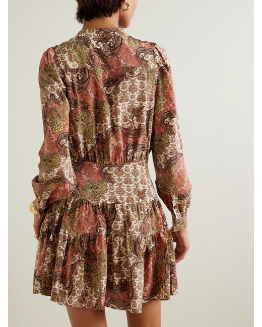 Ulla Johnson Natural Maris Pleated Paisley-Print Silk Crepe De Chine Mini Dress