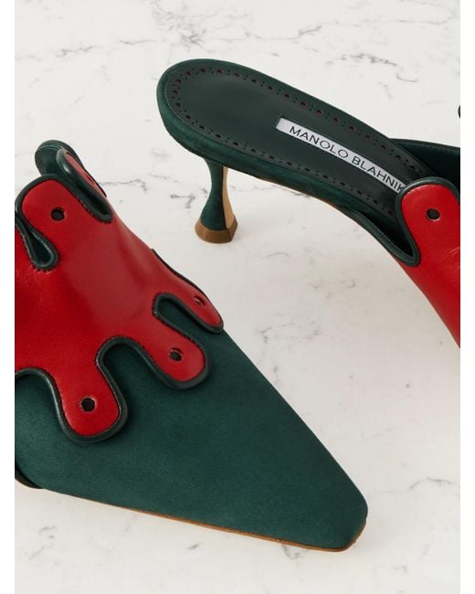 Manolo Blahnik Red Tapansa 50 Mules Aus Veloursleder Mit Lederbesatz