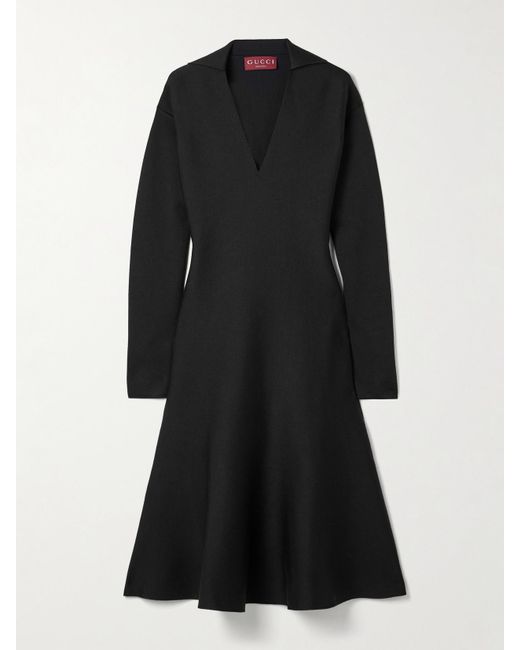 Gucci Black Wool-Blend Midi Shirt Dress