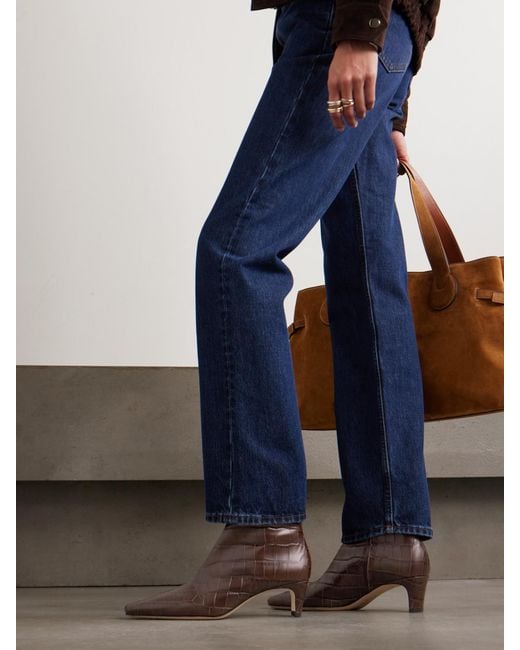 Staud Brown Wally Ankle Boots Aus Leder Mit Krokodileffekt