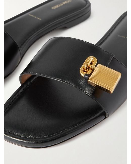 Tom Ford Black Padlock Pantoletten Aus Leder Mit Verzierung