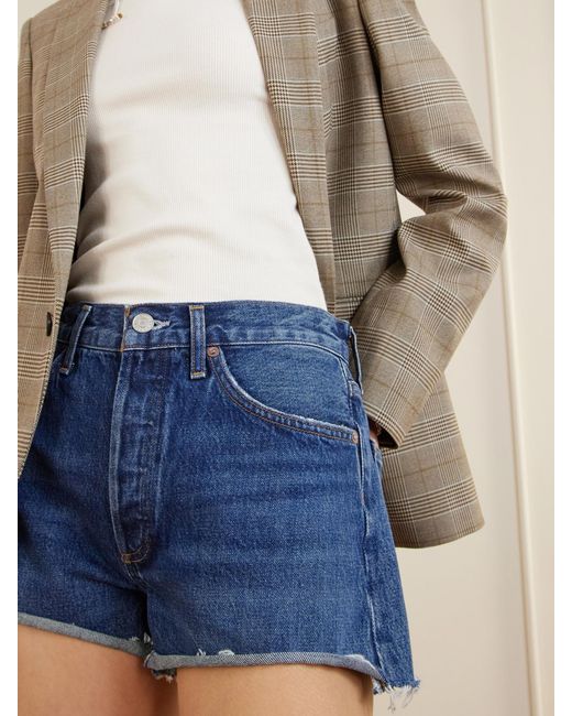 Agolde Blue Parker Frayed Denim Short
