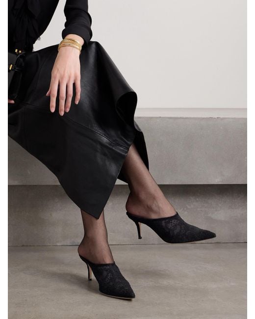 Gianvito Rossi Black 70Mm Corded Lace Mules