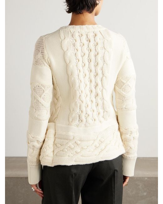 Sacai Natural Paneled Cable-Knit Wool Sweater