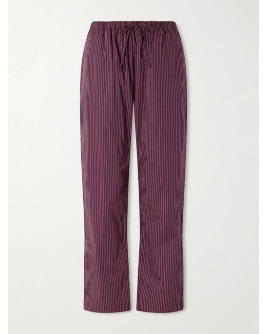 Leset Purple Yoshi Striped Cotton And Lyocell-Blend Wide-Leg Pants