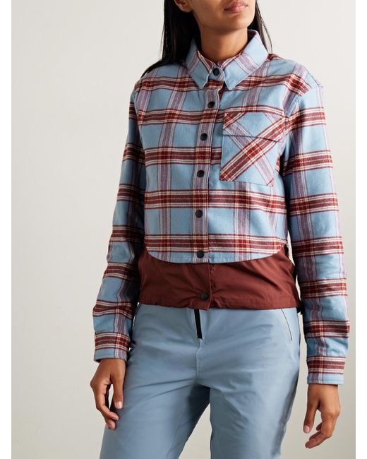 Aztech Mountain Blue Loge Peak Shell-Trimmed Checked Cotton-Flannel Shirt