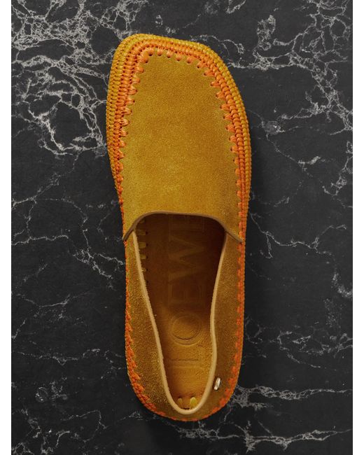 Loewe Orange Paula's Ibiza Rio Raffia-Trimmed Suede Espadrilles