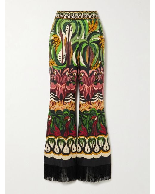 Farm Rio Green Coconut Tree Flow Hose Mit Weitem Bein Aus Einer Bedruckten Leinenmischung Mit Fransen