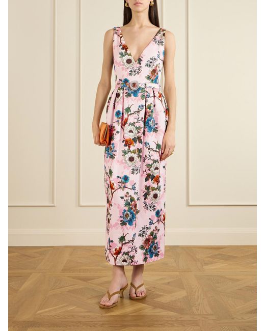 Borgo De Nor White Jules Floral-Print Cotton-Blend Cloqué Midi Dress
