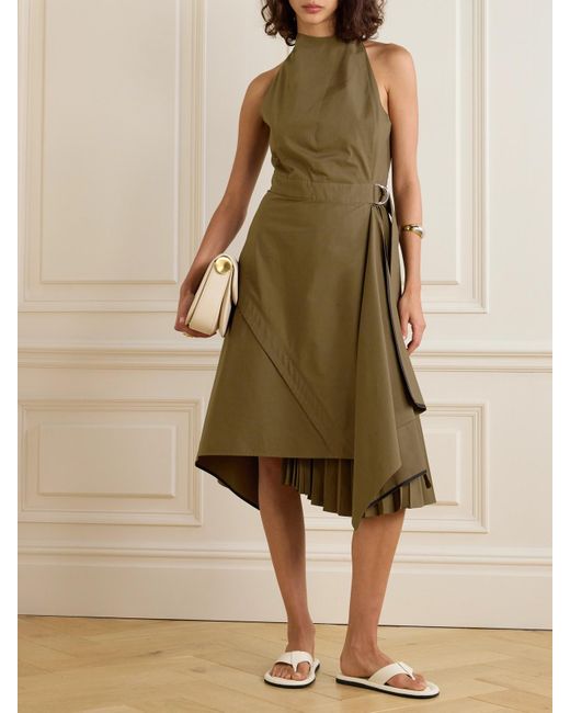 Proenza Schouler Green Yoko Pleated Cotton-Blend Poplin Dress
