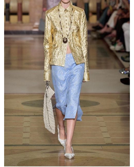 Tory Burch Crinkled Metallic Silk-Blend Shirt