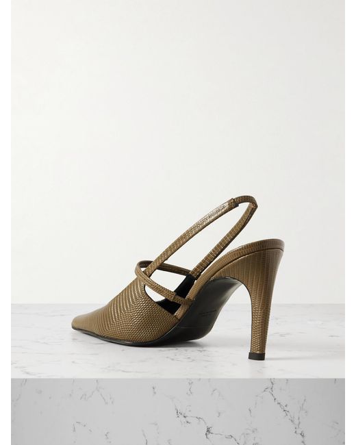 Totême Green Lizard-Effect Leather Slingback Pumps