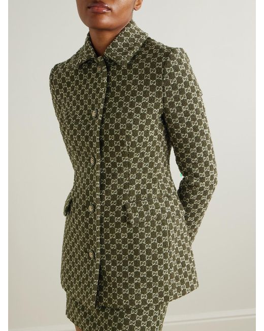Gucci Green Jacke Aus Bouclé Aus Einer Baumwollmischung Mit Jacquard-Muster