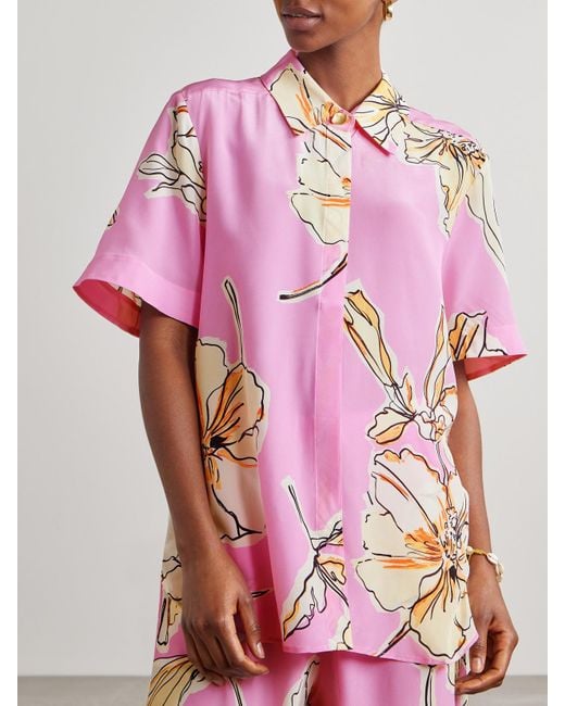 Aje. Pink Mirella Floral-Print Silk Shirt