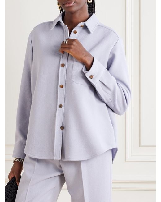Blazé Milano Blue Anabas Embroidered Wool-Crepe Shirt