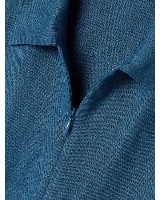 Rivet Utility Blue Influencer Playsuit Aus Leinen Mit Bindegürtel