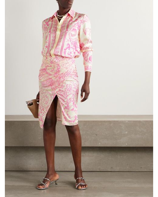 Versace Pink Hemd Aus Bedrucktem Seiden-Twill