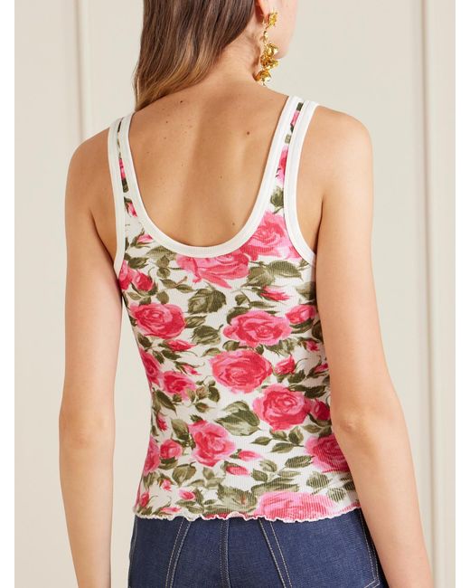 Chloé Pink Floral-Print Ribbed Stretch-Cotton Jersey Tank