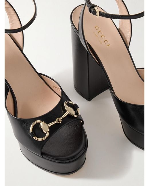Gucci Black Lady Sandalen Aus Leder Mit Plateau Und Horsebit-Detail