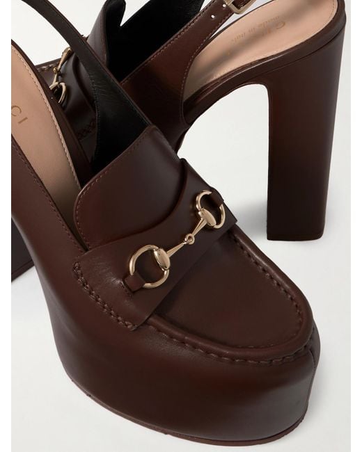 Escarpins Plates-Formes À Brides Arrière En Cuir À Mors De Cheval Gucci en coloris Brown