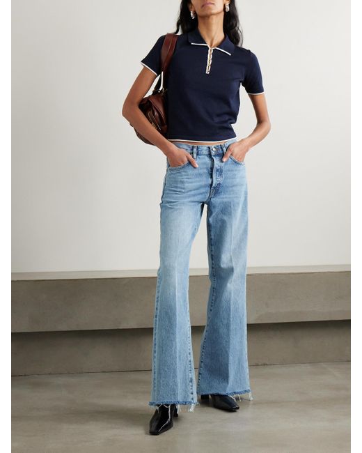 FRAME Blue The Lax Hoch Sitzende Schlagjeans Mit Distressed-Details