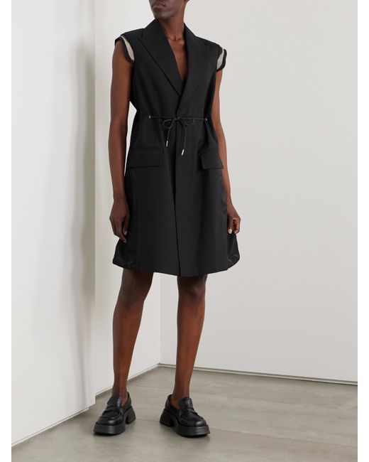 Sacai Black Canvas-Trimmed Grain De Poudre And Shell Vest