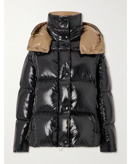 Moncler Black Hooded Quilted Glossed-Shell Down Jacket