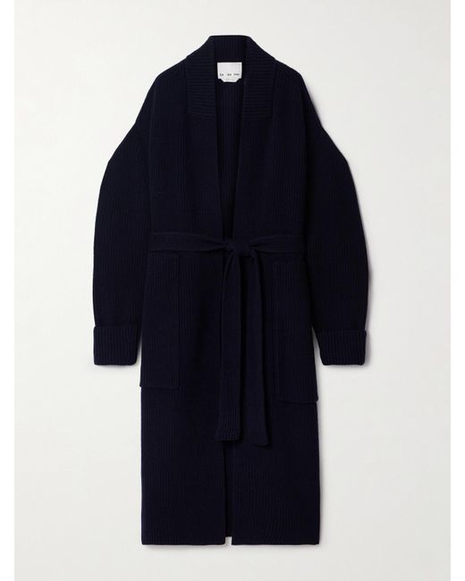 Sa Su Phi Blue Cardigan Aus Einer Gerippten Merinowoll-Kaschmirmischung Mit Bindegürtel