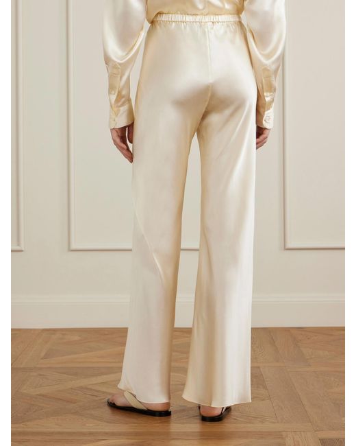 Comme Si Natural Bias Appliquéd-Silk Straight-Leg Pants