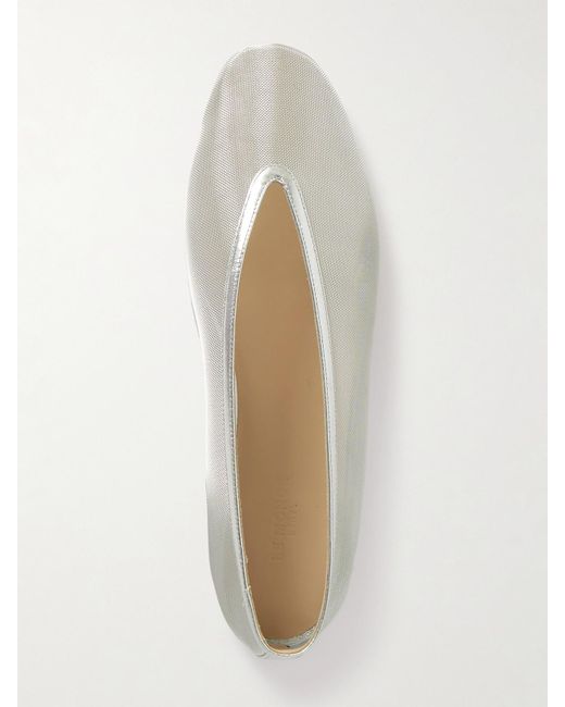 Le Monde Beryl Natural Luna Metallic Leather-Trimmed Mesh Ballet Flats
